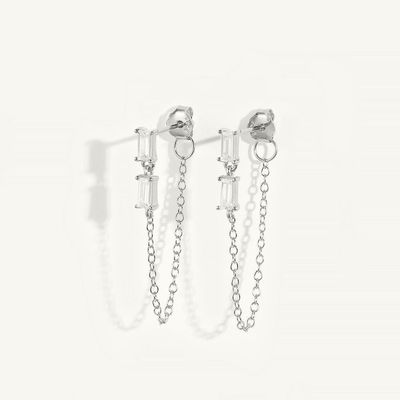 Ventas Baguette Cubico Zircon Threader Stud Ahorro Joyería 925 Plata Esterlina para mujeres
