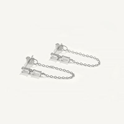 Ventas Baguette Cubico Zircon Threader Stud Ahorro Joyería 925 Plata Esterlina para mujeres