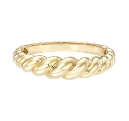 Impresionante Barroco 14K Oro Gradiente Twist 925 Sterling Silver Anillo de Mujeres Sin Manchas Joyería