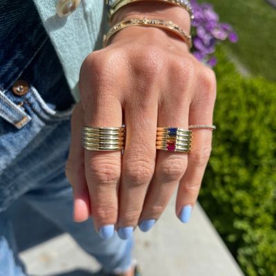 18K Oro Revestido Rainbow Baguette Corte CZ Multi Moda 925 Anillos de Mujeres de Plata Esterlina
