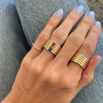 18K Oro Revestido Rainbow Baguette Corte CZ Multi Moda 925 Anillos de Mujeres de Plata Esterlina