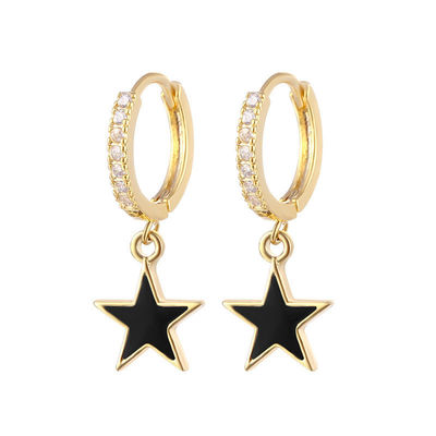 Colores de esmalte de la estrella de la correa de los aretes reales 925 de plata esterlina de los aretes de rodio