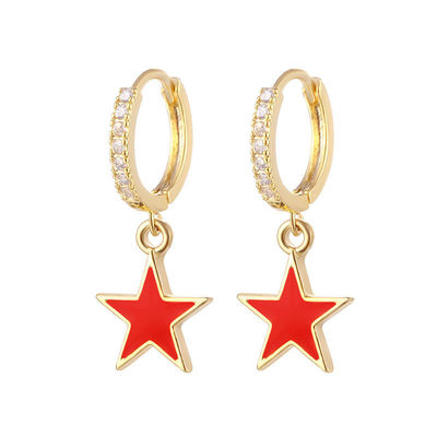 Colores de esmalte de la estrella de la correa de los aretes reales 925 de plata esterlina de los aretes de rodio