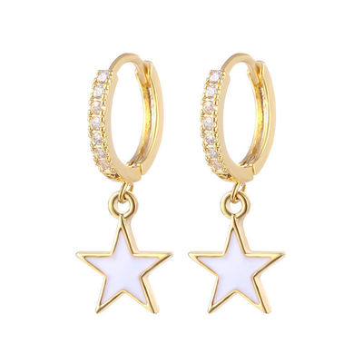 Colores de esmalte de la estrella de la correa de los aretes reales 925 de plata esterlina de los aretes de rodio