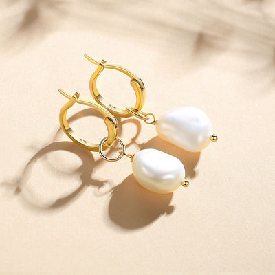 925 plata esterlina 18K dorada de agua dulce perlas de oro perlas de aro de orejas para mujeres estilo de moda