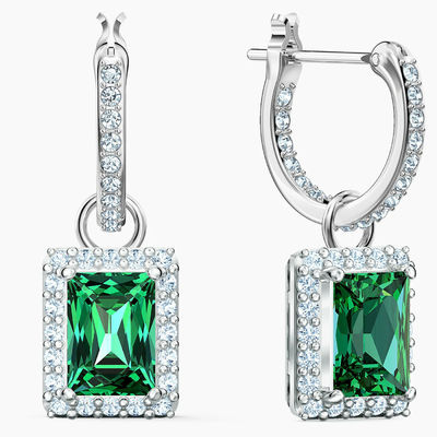 Verde CZ Diamante 925 Plata Esterlina clásico de lujo aretes de aro para la moda femenina