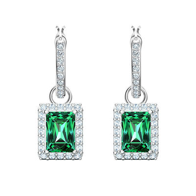 Verde CZ Diamante 925 Plata Esterlina clásico de lujo aretes de aro para la moda femenina