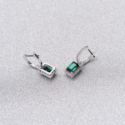 Verde CZ Diamante 925 Plata Esterlina clásico de lujo aretes de aro para la moda femenina