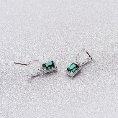Verde CZ Diamante 925 Plata Esterlina clásico de lujo aretes de aro para la moda femenina