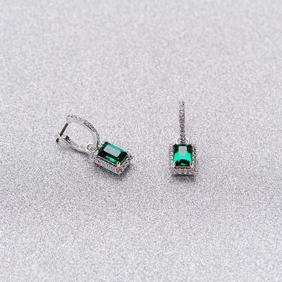 Verde CZ Diamante 925 Plata Esterlina clásico de lujo aretes de aro para la moda femenina