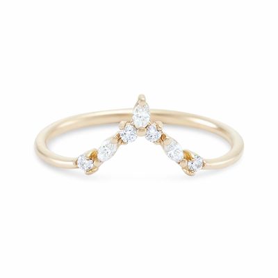 Anillos de apilamiento en forma de V con redondo y blanco marqués CZ en plata esterlina 925