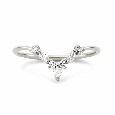 Anillos de apilamiento en forma de V con redondo y blanco marqués CZ en plata esterlina 925