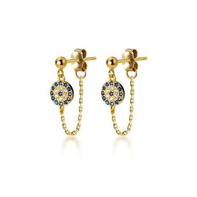 925 Plata Esterlina CZ Diamante Oro Revestido Ojos Stud Aretes para Mujeres Plata / Bronce
