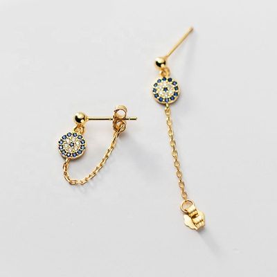 925 Plata Esterlina CZ Diamante Oro Revestido Ojos Stud Aretes para Mujeres Plata / Bronce