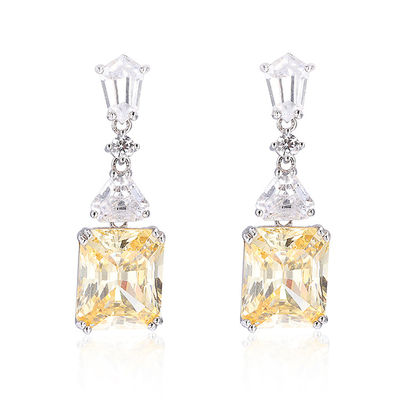 Orecillos amarillos CZ Dorados Blancos Revestidos con oro 925 de zirconia cúbica Orecillos de goteo