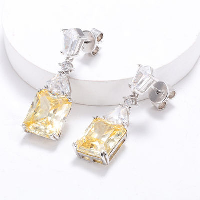 Orecillos amarillos CZ Dorados Blancos Revestidos con oro 925 de zirconia cúbica Orecillos de goteo