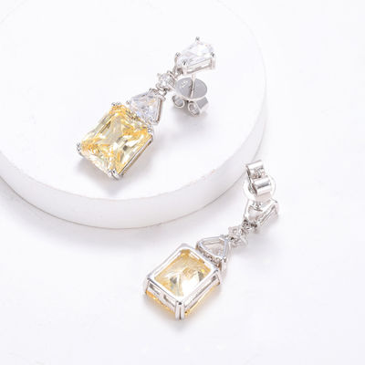 Orecillos amarillos CZ Dorados Blancos Revestidos con oro 925 de zirconia cúbica Orecillos de goteo