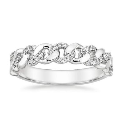 Micron Pave CZ 18K Oro Revestido Enlace de cadena de apilamiento 925 Sterling Silver Anillos de mujeres