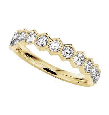 US5-US11 Anillo de bodas de panal de miel dorado 925 Sterling Silver