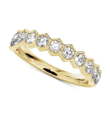 US5-US11 Anillo de bodas de panal de miel dorado 925 Sterling Silver
