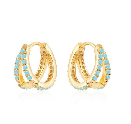 Rodo Revestimiento Doble Turquesa 925 Plata Esterlina Cubico Zirconia Ahorro para Mujeres