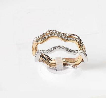 3 piezas Pave Ring Set Rhodium Plated Wave Ring Plata Esterlina