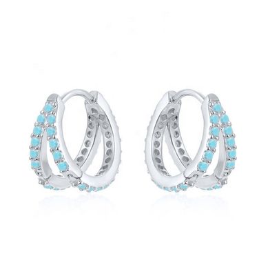Rodo Revestimiento Doble Turquesa 925 Plata Esterlina Cubico Zirconia Ahorro para Mujeres