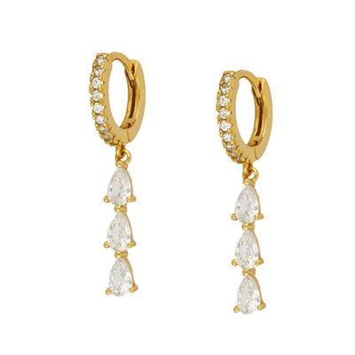 Los aretes de Dango Largo de Zircón cúbico de gota de agua brasileña en aros de oro de 18K