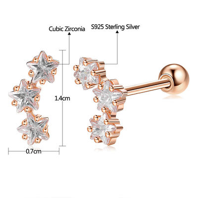 18K Oro Revestido 925 Estrella de Plata Esterlina Cubico Zirconia Auriculares para Mujeres Accesorios
