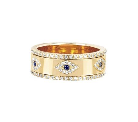 Azul Zafiro Blanco CZ Ojo Mujeres Banda Eternidad Latón Anillo Eternidad Para Mujeres