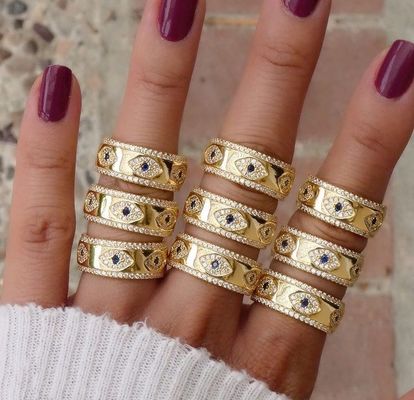 Azul Zafiro Blanco CZ Ojo Mujeres Banda Eternidad Latón Anillo Eternidad Para Mujeres