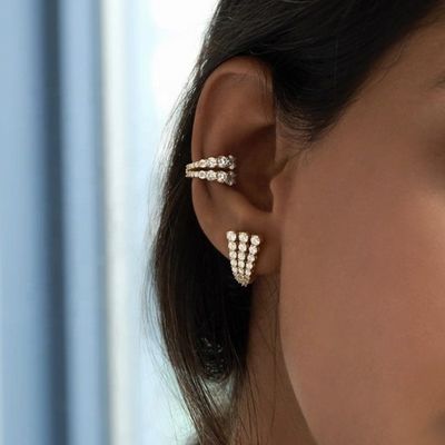 18K Dorado Revestido 925 Plata Esterlina Pave CZ Los aretes de abrazo para mujeres Estilo Clásico