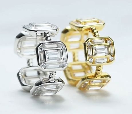 Esmeralda Blanca CZ Mujeres Eternidad Banda Bagueta 18K Oro 925 Sterling Anillos de Plata