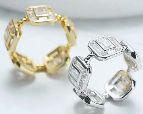 Esmeralda Blanca CZ Mujeres Eternidad Banda Bagueta 18K Oro 925 Sterling Anillos de Plata