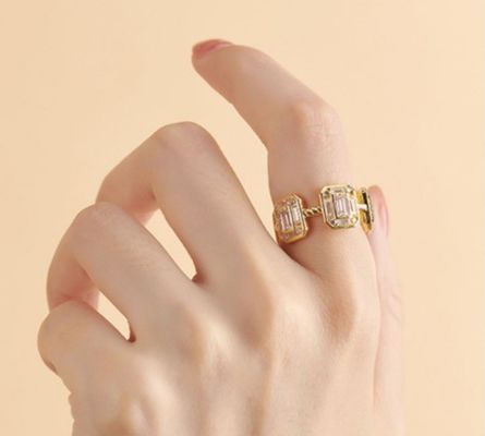 Esmeralda Blanca CZ Mujeres Eternidad Banda Bagueta 18K Oro 925 Sterling Anillos de Plata