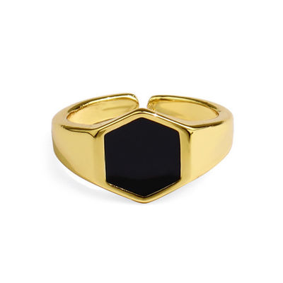 Anillos de manguito de ágata negra de oro 14K en plata 925 para individuos conscientes del estilo