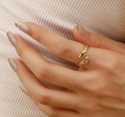 Tamaño 4-10 CZ Anillo de piedra 18K Oro Abierto Serpiente 925 Sterling Anillos de plata de animales