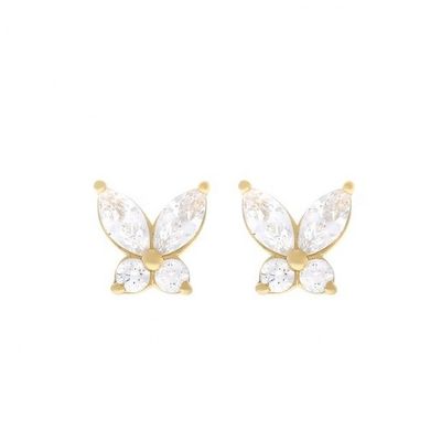 Clásico estilo 925 de plata esterlina dorada cubicada de zirconia mariposa auriculares
