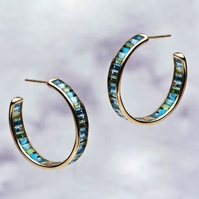 Joyería Material principal Bagueta de plata Topazo azul y verde perchas de estudio para el estilo clásico