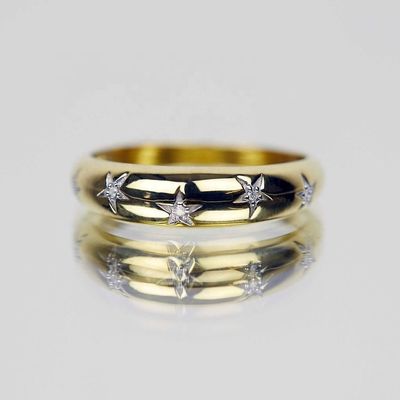 Anillos con cúpula 14k 18k Oro Chunky Star Set Anillo de banda de diamantes para trajes elegantes
