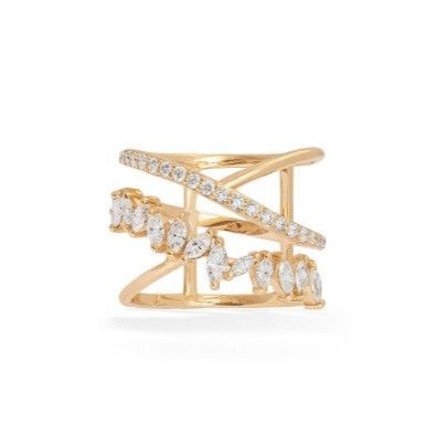Declaración de partido Pieza de plata esterlina Rodo revestido Zig Zag Anillo de diamante para mujeres