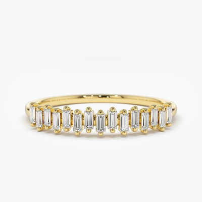925 de plata CZ Diamante Baguette Anillo de la eternidad femenino con dorado amarillo