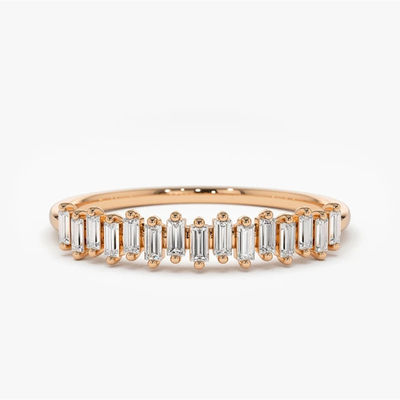 925 de plata CZ Diamante Baguette Anillo de la eternidad femenino con dorado amarillo