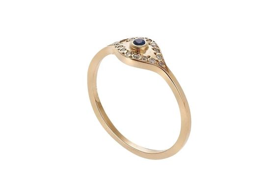 925 de plata esterlina Evil Eye Anillo de banda de diamante con platado de plata estilo clásico