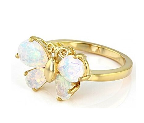 Joyería fina Anillo de mariposa de ópal etíope multicolor Oro amarillo sobre plata esterlina