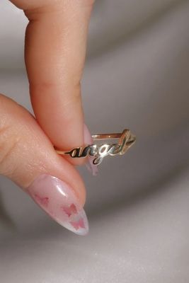 Anillo de nombre de ángel de oro sólido para mujeres hecho a mano Brillo 925 de plata esterlina Moderno N/A