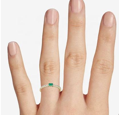 Joyería fina Anillo de plata esterlina 925 con piedras verdes o blancas y dorado de 18K