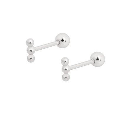 Mini Barbell con cuentas de plata con tornillo trasero 925 de plata esterlina