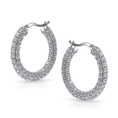 925 plata esterlina de novia pave blanco CZ aretes de aro para novias de moda