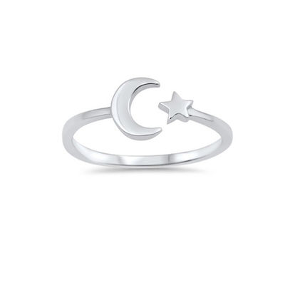 925 de plata esterlina de alta polinés sencillo de luna abierta anillo de estrella perfecto para cualquier ocasión